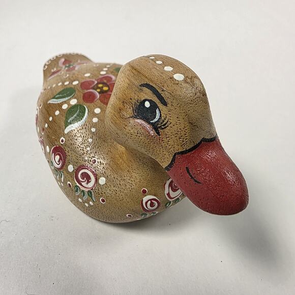 Vintage Wooden Painted Duck Folk Art Country Kitchen flower Design cottagecore - Picture 3 of 15